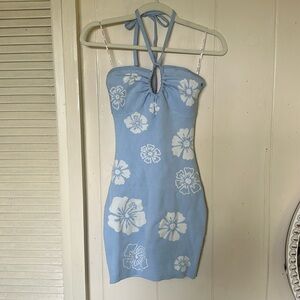 Light Blue tropical Floral Bodycon Dress NWT